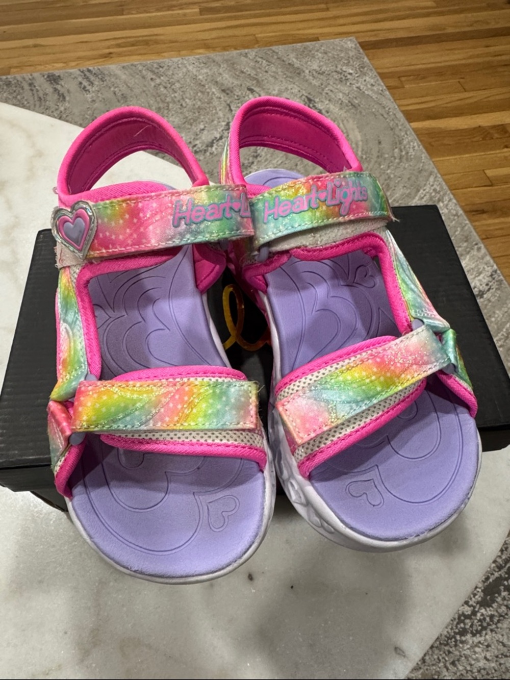 Skechers Rainbow Heart-Lights Pink & Lavender Kids' Sandals